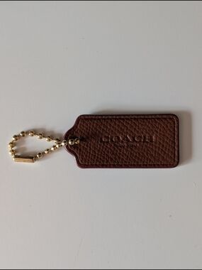Coach Brown Leather 2" Hangtag with Coach-Branded Gold Ball Chain